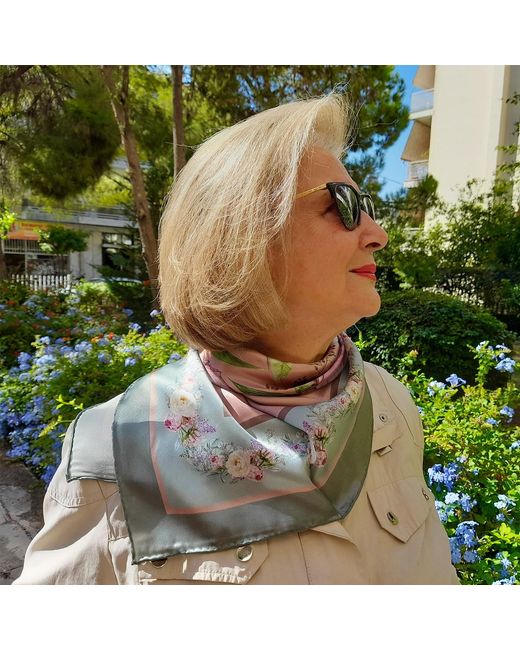 Ralufineart Pink Silk Satin Ravishing Peonies Scarf