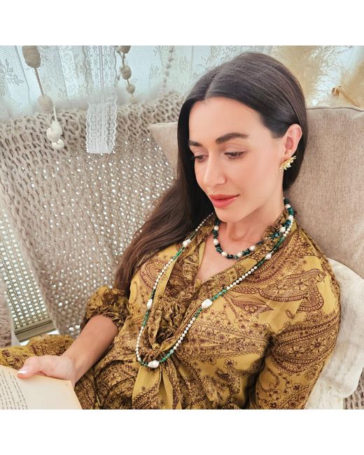 Farra Green Irregular Bamboo Coral With Freshwater Pearls Necklace