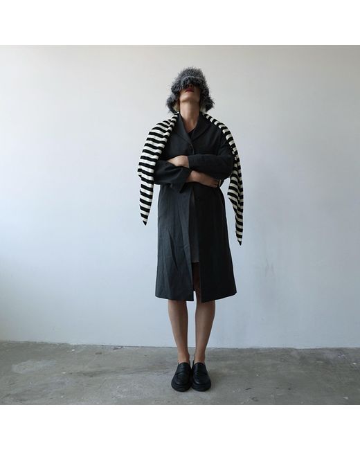 London Atelier Byproduct Black Striped Wool Large Triangle Knitted Scarf