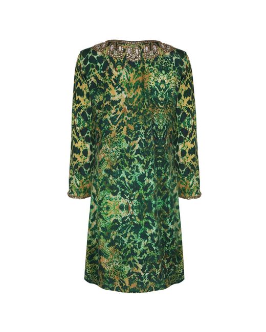Sophia Alexia Green Emerald Leopard Silk Taj Kaftan