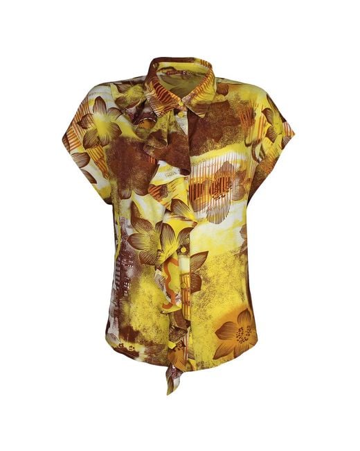 Lalipop Design Yellow Abstract Floral Viscose Short-Sleeve Shirt
