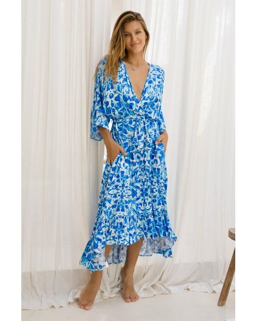 Sophia Alexia Blue Greek Goddess Mozambique Midaxi Dress
