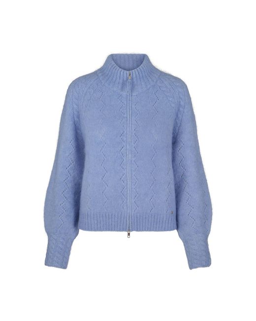 tirillm Blue Mathea Lace Knitted Mohair Cardigan With Zipper