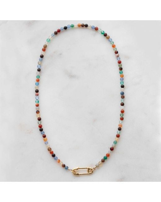 Kris Nations Metallic Mixed Agate Beads & Safety Pin Necklace