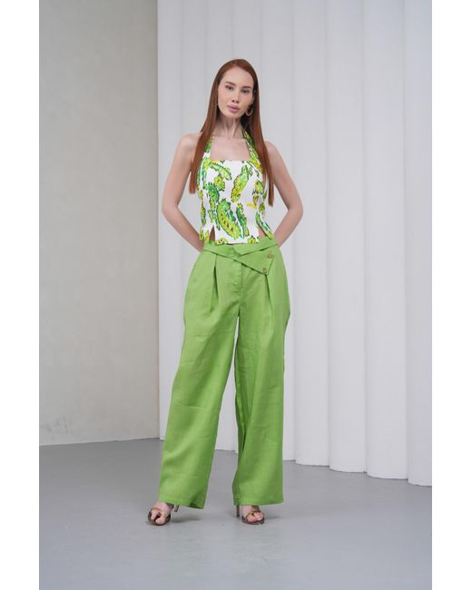 Lumina Eligma Green The Halterline Linen Blouse