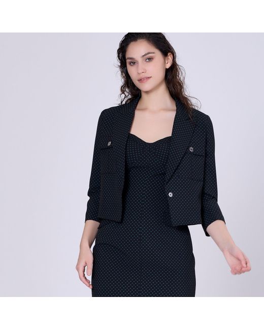 Smart and Joy Black Safari Pockets Crop Jacket With Dots Print