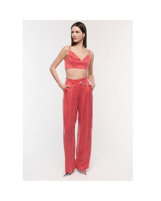 Mirimalist Red Loose Coral Maxi Pants