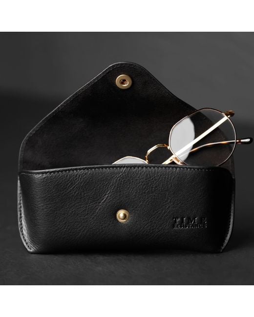 Time Resistance Black Leather Glasses Case For