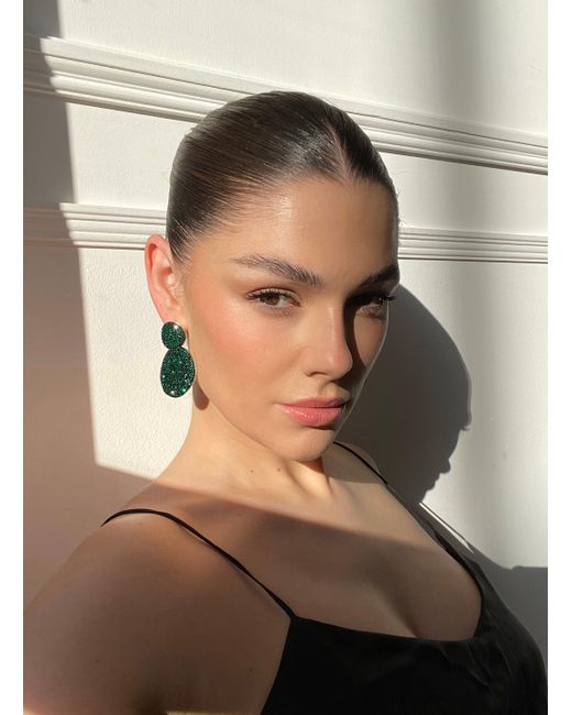 Crystals and Co Green Emerald Double Drop Earrings