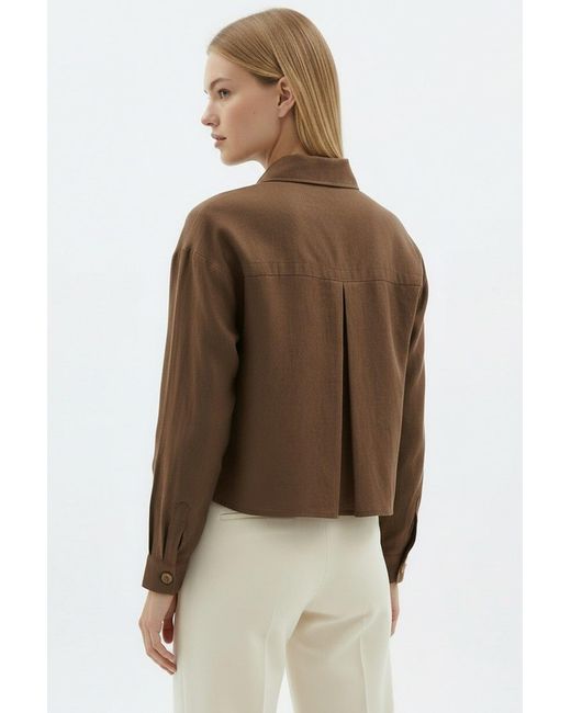 Exquise Brown Seleneelle Long Sleeve Linen Crop Jacket