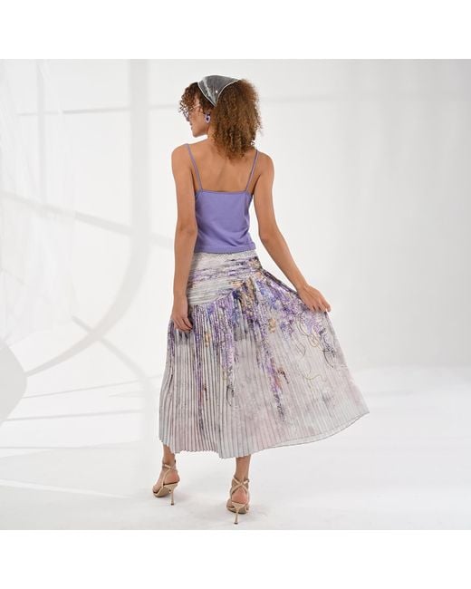 Lalipop Design Purple Abstract Floral Print Pleated Midi Skirt