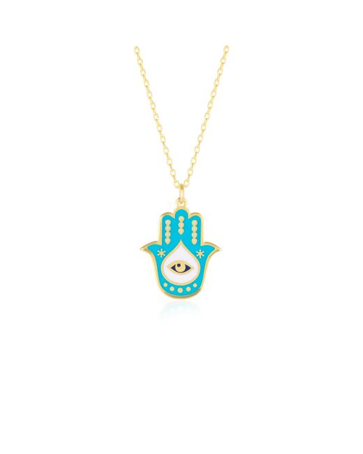Spero London Blue Authentic Color Hamsa Hand Necklace Sterling