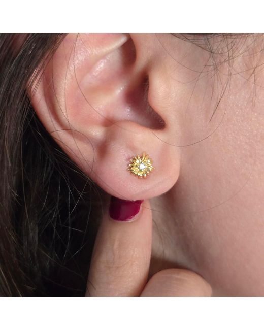 Harfi Metallic Topaz April Birthstone Daisy Birthflower Plated Stud Earrings