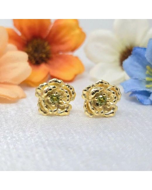Harfi Metallic Peridot August Birthstone Poppy Birthflower Plated Stud Earrings