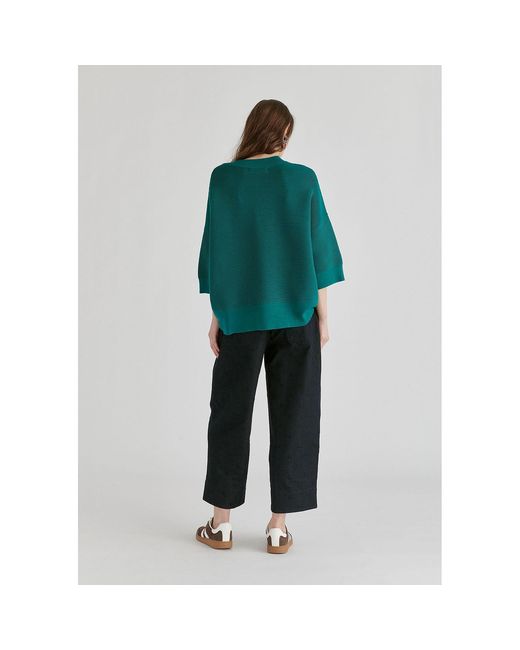 Paisie Green Mock Neck Cropped Sleeve Ribbed Jumper