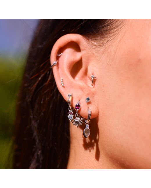 Zohreh Metallic Labradorite & Sapphire Huggie Hoop Earring Pair Sterling