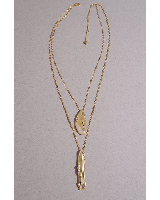 Rare Matters Jewelry Metallic Organic Double Drop Necklace Clear Quartz
