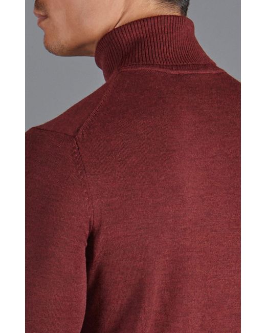 Paul James Knitwear Red Extra Fine Merino Wool Westonn Roll Neck Jumper for men