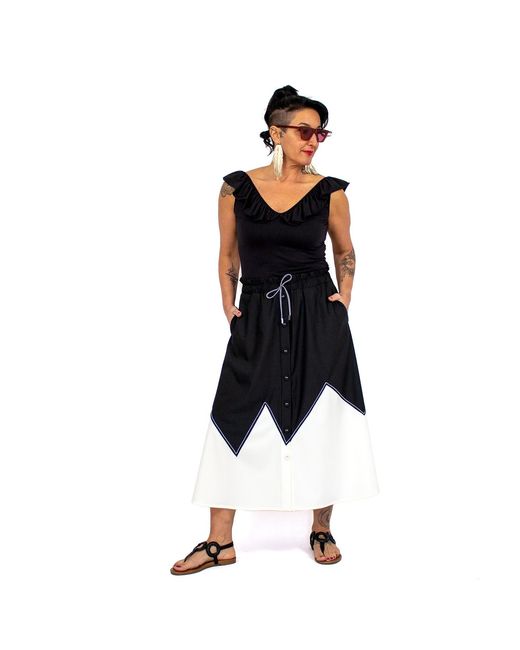 Lalipop Design Contrast-stitched Black & White Midi Skirt
