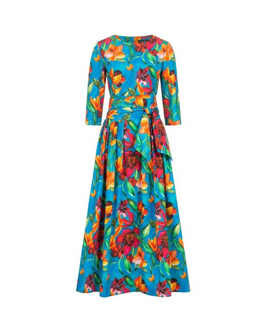 Marianna Déri Blue Floral Print Maxi Dress With Detachable Wide Belt