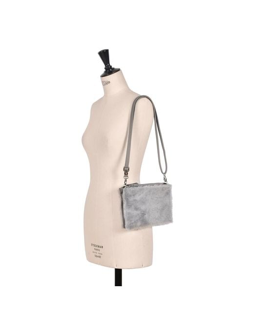 Owen Barry Gray Sheepskin Crossbody Clutch Silvergrey Grenn