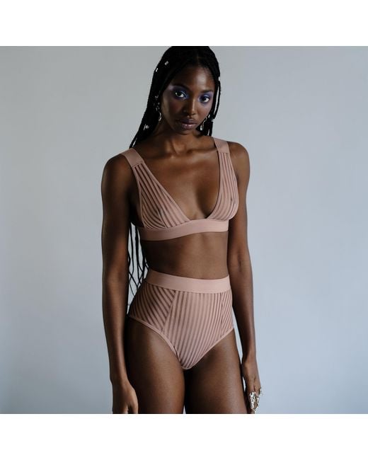 MONIQUE MORIN LINGERIE Pink Vertigo V Neck Bralette Mushroom