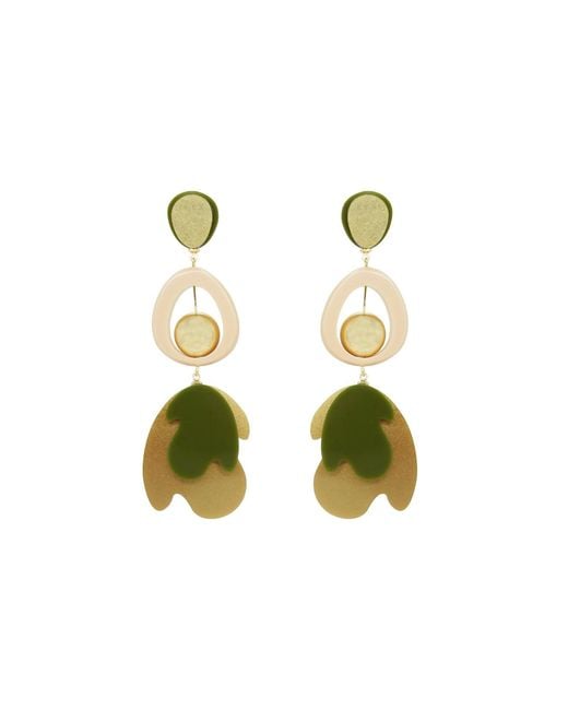 Gissa Bicalho Green Handmade Acrylic Earring Tarsila Satin Golden