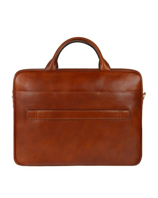 Time Resistance Brown Cognac Leather Briefcase Laptop Bag for men