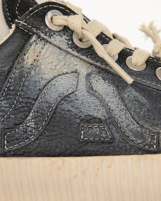 Springa | Unique Vulcanized Sneakers Italian Handmade Blue Wavy Leather Embroidery Vintage Sneakers for men