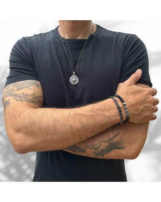 Ebru Jewelry Black Tibetan Agate Beaded Bracelet for men