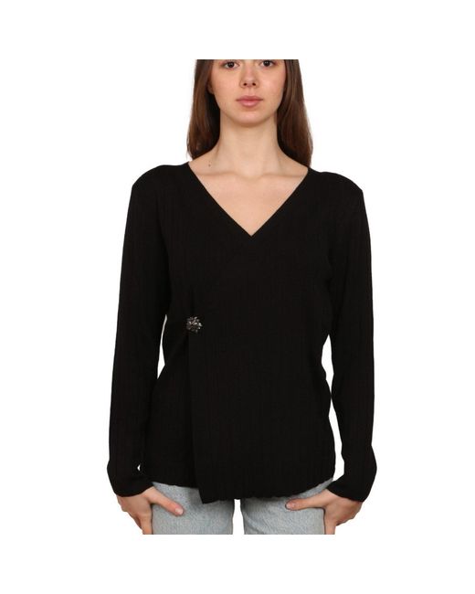 Nuvv Collection Black Ivory Ribbed Wrap Knit- Sweater