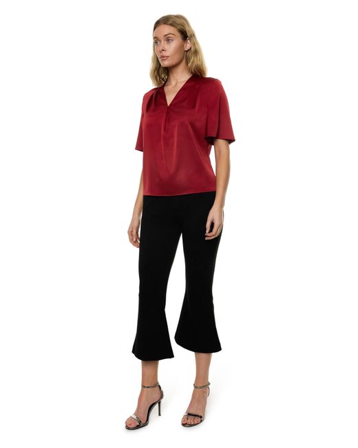 Carloslines Red V-Neck Pleat Detail Flutter Sleeve Blouse