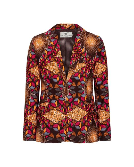 Ohema Ohene Red Joshua African Print Cotton Blazer – Cubic Print for men