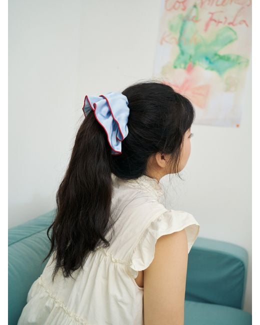 Lost Pattern Blue Maxi Flower Double-Layer Oversized Silk Scrunchie