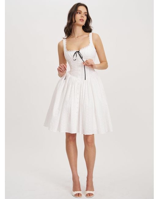 Miss Circle New York White Madison Cotton Eyelet Square Neck Midi Dress