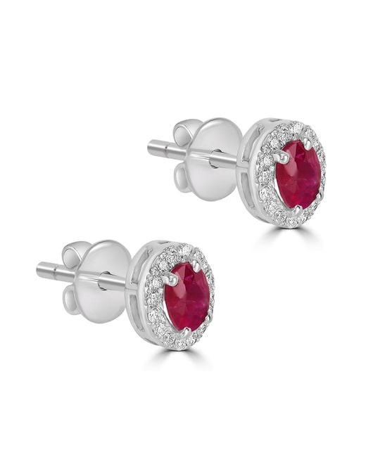 Artisan Pink Natural Ruby & Diamond Halo Stud Earrings