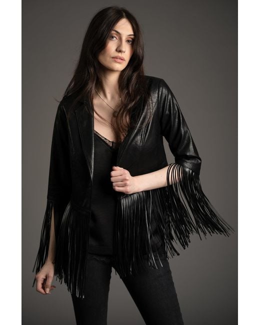 Little Lies Black Jagger Fringed Faux Leather Jacket