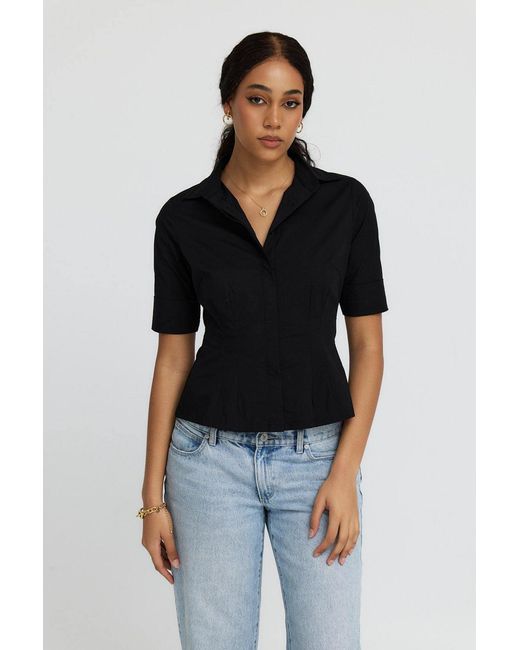 Why Mary Black The Kate Short Sleeve Cotton Shirt Blouse
