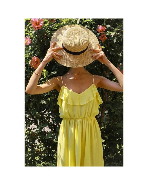 2KStyle Yellow Amalia Ruffle Spaghetti Straps Viscose Midi Dress