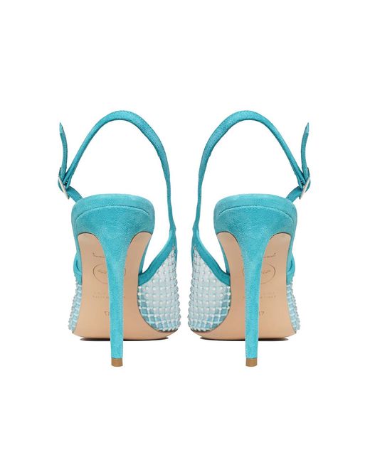 Ginissima Blue Iana Suede-Mesh Shoes With Sparkly Details, Aqua