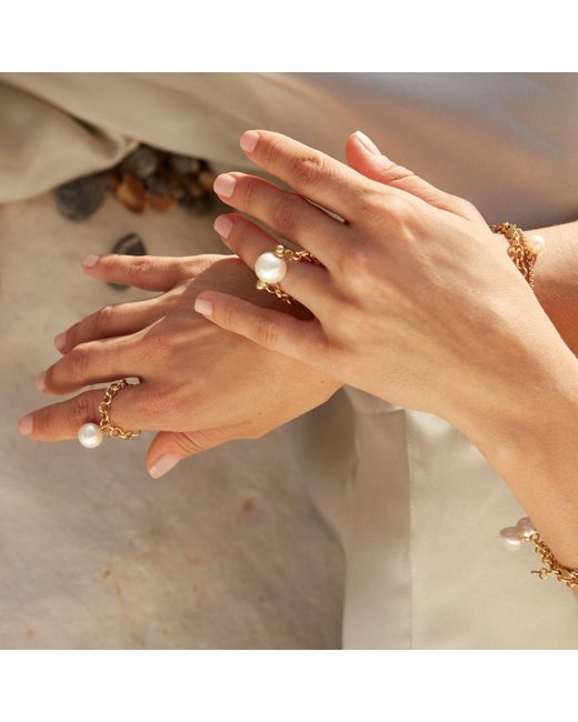 Ora Pearls Metallic Auria White Pearl Chain Ring