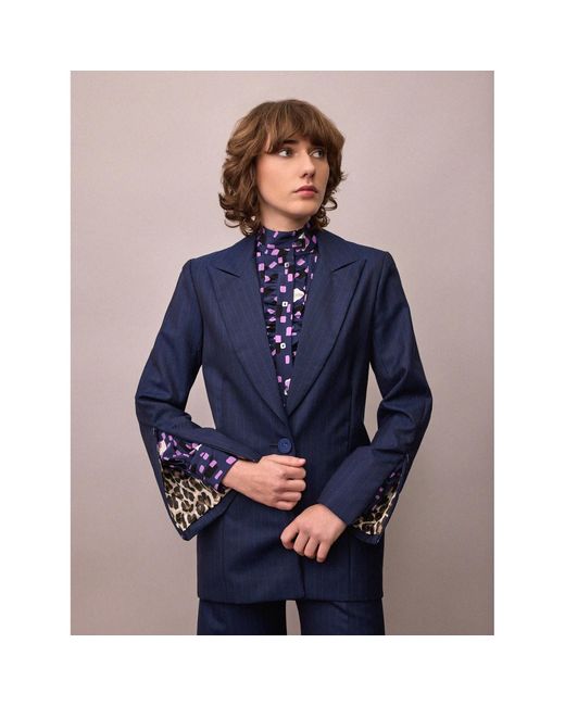 Amanda Thompson Couture Blue Toni Suit Jacket & Pinstripe Italian Wool