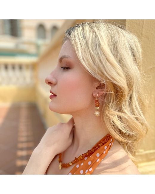 Farra Metallic Natural Amber With Evil Eye Dangle Clip-On Earrings