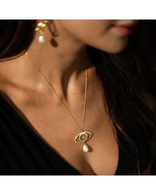 Ebru Jewelry Metallic Cleopatra's Guardian Eye Pearl Necklace