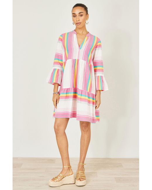 Yumi' Pink Multicolour Cotton Stripe Tunic