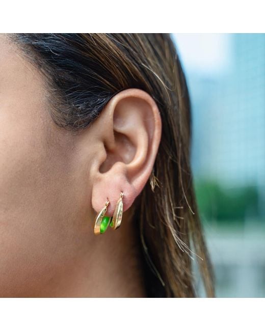 Gold & Honey Petite Slope Huggie Hoops With Neon Green Enamel