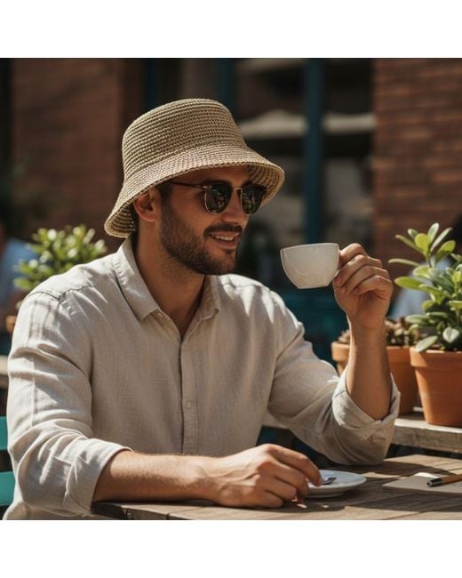 Springmoonatelier Green Neutrals Handmade Straw Bucket Hat Cream – Lightweight Summer Essential Product Description for men