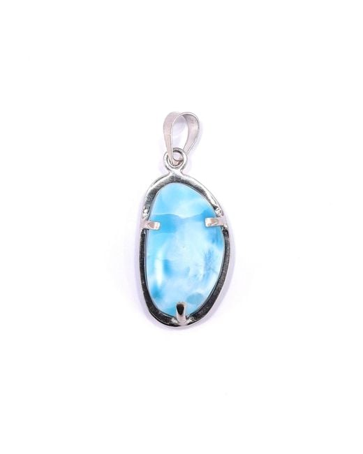 Mineralgems•Studio Women's Blue Oval Larimar Pendant With Sterling Chain