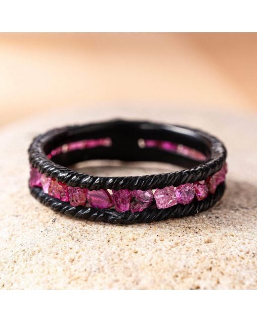 German Kabirski Blue Gaiete Raw Ruby Anthracite Plated Ring