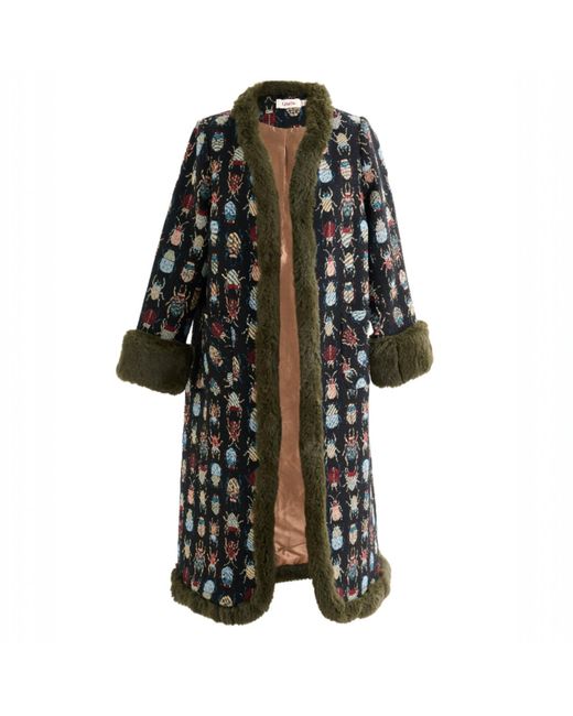 Louche Black Delphia Beetlejuice Jacquard Fur Trim Coat – Multicoloured